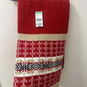 Red and Cream Knit Throw Blanket
